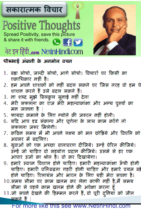 Dhirubhai Ambani quotes in Hindi धीरूभाई अंबानी के अनमोल वचन